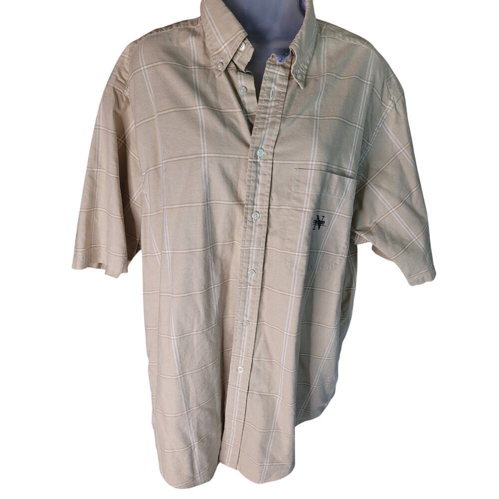 Nautica Mens Tan/White striped Shirt Button Up SZ Lg